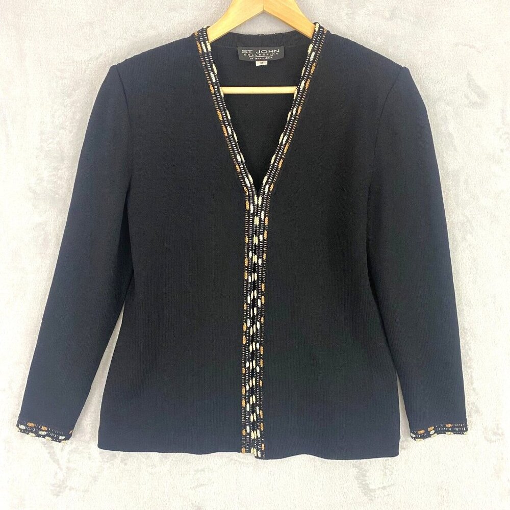St John Collection Marie Gray Santana Knit 2 pc SET Sz 6 Tank Top Cardigan Black
